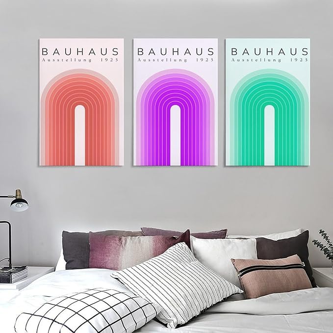 9W Bauhaus Poster Abstract Canvas Wall Art Set of 3 Modern Boho Decor For Bedroom Livingroom Frame-style 12x18inch(30x45cm)