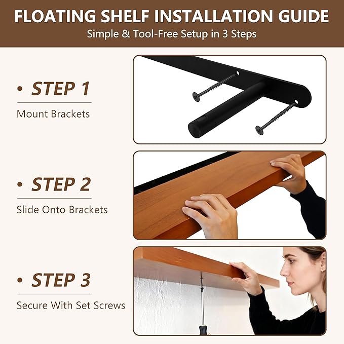 IEO Long Wooden Floating Shelves for Room Wall, Natural Wood Floating Shelves Wall Mounted Kitchen Shelf for Living Room, Bedroom, Kitchen,Bathroom, Storage (Honey Oak, 48in 1tier)
