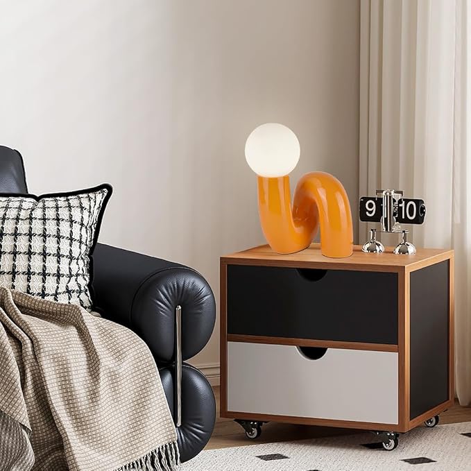Orange Table Lamp Modern Milk White Globe Glass Table Light Modern Resin Light Fixtures for Bedside Bedroom Living Room Kid’s Room Corner Office