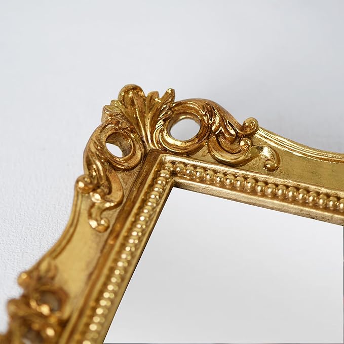Funerom Vintage Decorative Mirror, Wall Mounted & Tabletop Makeup Mirror ,Square (Antique Gold, 16.5 x 13.5 inch)