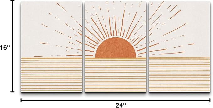 wall26 Canvas Print Wall Art Set Mid-Century Ocean Sunset Sun Horizon Nature Abstract Illustrations Modern Art Bohemian Decorative Rustic Contemporary for Living Room, Bedroom, Office - 16"x24"x3