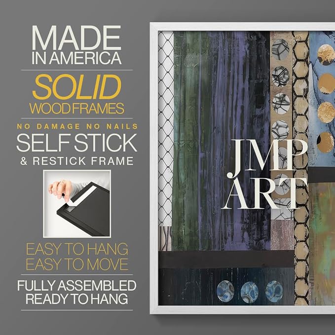 Renditions Gallery Set of 2 Peel & Stick Framed Prints, Geometric Abstract Wall Art, Hexagonal and Circular Pattern Wall Decor, Re-Stickable - Ready to Hang - 16"x20" - White Frame LT588