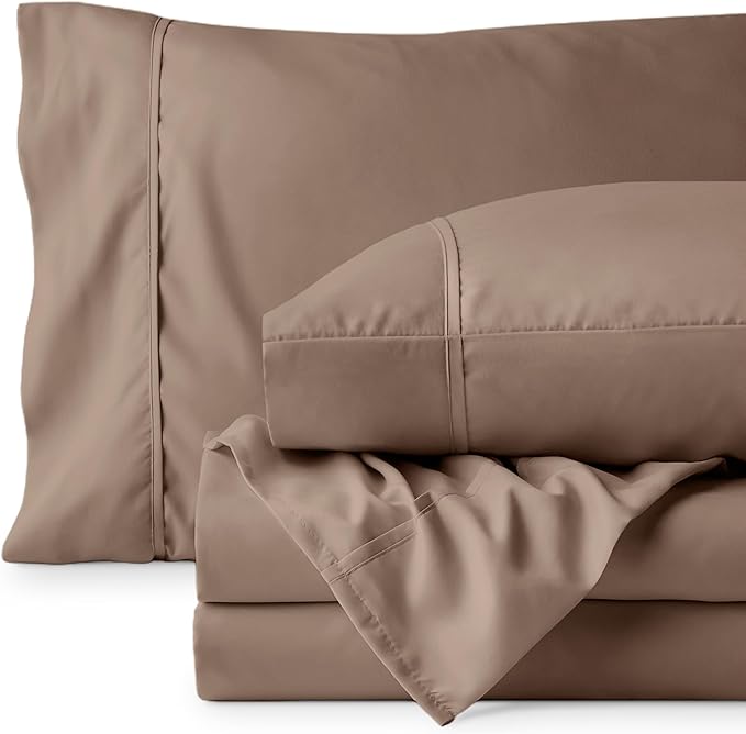 Bare Home Split Head Flex King Sheet Set - 1800 Ultra-Soft Microfiber Bed Sheets - Double Brushed - Deep Pockets - Easy Fit - 4 Piece Set - Bedding Sheets & Pillowcases (Taupe)