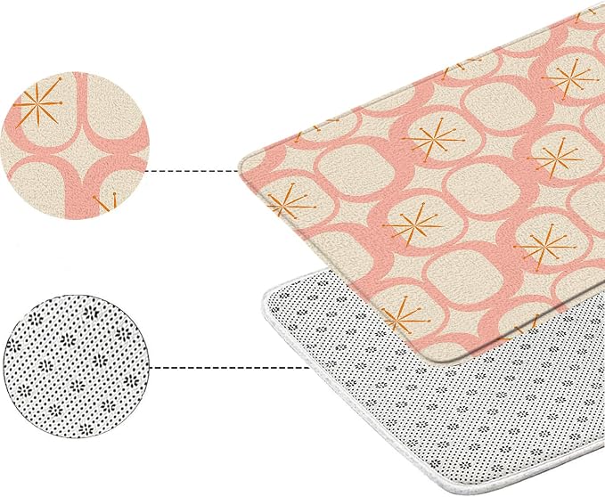 Mid Century Modern Bath Mat Abstract Atomic Geometric Retro 1950s Pink Bathroom Kitchen Toilet Rugs,24x36 Inch