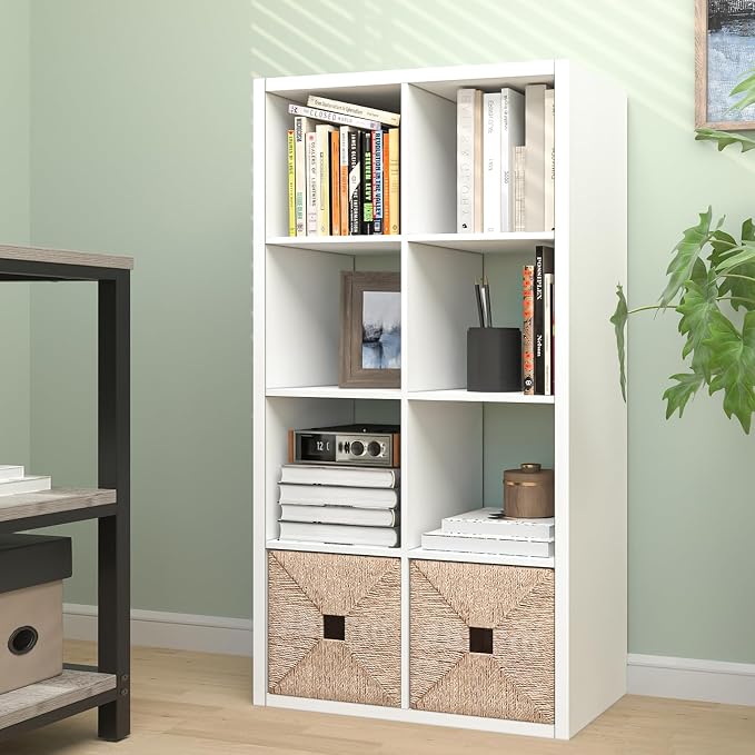 CTESNE【2026 Wooden Thick Frame 8 Cube Storage Organizer Shelf with Anti-Tipping Kits + Reversible Open Back Bookcase, Horizontal and Vertical Dual-use(White,11inch)