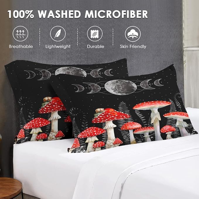 WeCozy King Size Comforter Set with 2 Pillowcases, Mushroom Wildflower Dandelion 3 Pcs Bedding for Kids and Adults, Flower Summer Moon Phases Soft Comforter Set for Bedroom Bed Decor