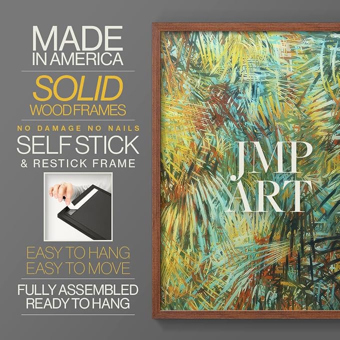 Renditions Gallery Set of 2 Peel & Stick Framed Prints, Nature Abstract Wall Art, Green Leafy Design Wall Decor, Re-Stickable - Ready to Hang - 22"x28" - Walnut Frame LT588