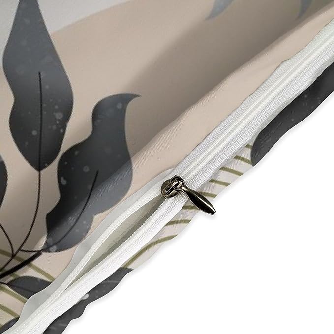 Mid Century Leaf Bedding Set,Boho Grey Tropical Plant Palm Leaves Abstract Minimalist Geometic Modern Comforter Set with Pillowcase for Bedroom Bed Decor,Full 79"x90"