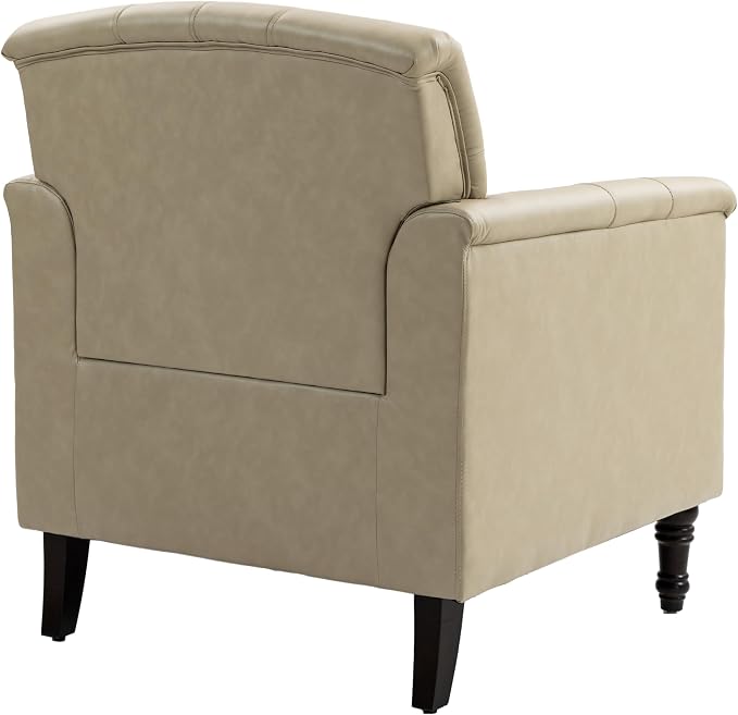 Faux Leather Accent Chairs Set of 2, Comfy Club Chair Upholstered Armchair for Living Room, Button Tufted Arm Chair Retro Single Sofa Side Reding Seat for Bedroom - Beige