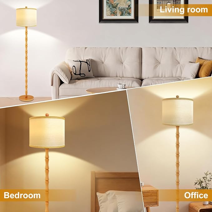 Vinaco 64" Rustic Farmhouse Floor Lamp, 3 Color Temperatures Wood Floor Lamp, Retro Standing Lamps with Rotary Switch, Tall Lamps for Living Room, Bedroom CornerOffice, Dining Room(9W Bulb Included)