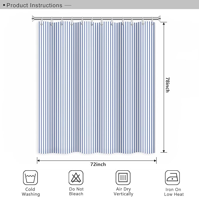 Abstract Stripes Fabric Bathroom Shower Curtain - Sky Blue Lines Modern Minimalist with Hooks - Polyester Waterproof Artistic Decor, 72x78 Inch