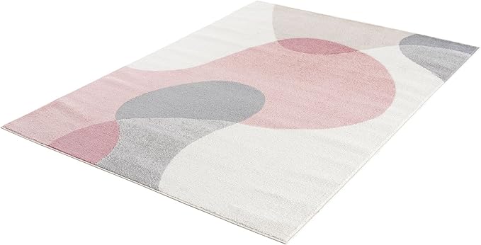 Abani Rugs Cream and Pink 5’3” x 7’6” (5'x8') Contemporary mid-Century Rug with Beige and Pink Geometric Circle. Minimalistic Design Rectangular Area Rug. Turkish Stain Resistant Area Rug.