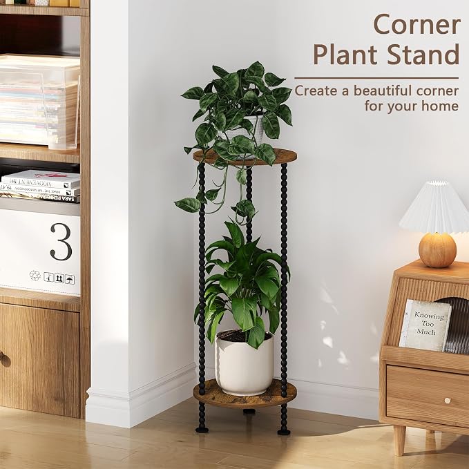 YINMIT Plant Stand Indoor, 2 Tier Plant Stand, 29.5" Tall Metal Spindle Poles Plant Stands, Corner Flower Pot Stand, Plant Tables Indoor, Planter Pot Holder for Balcony Garden Patio Living Room (29.5 In)