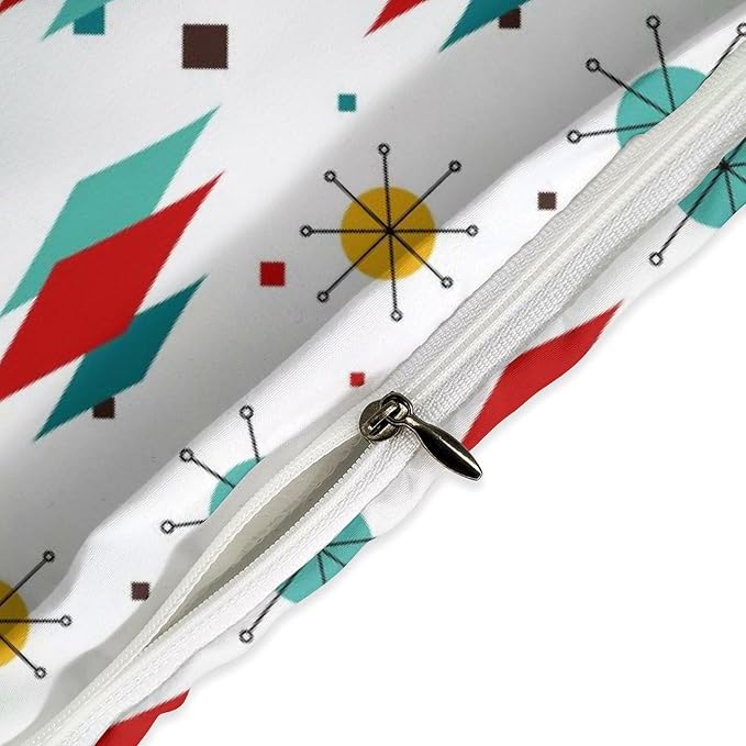 Mid Century Bedding Set,1950s 1960s Vintage Modern Geometric Abstract Atomic Stars Geometric Diamond Pattern Comforter Set with Pillowcase for Bedroom Bed Decor,Twin 86"x70"