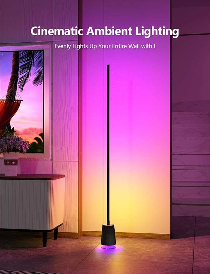 Floor Lamp, RGBICWW Led Floor Lamp with Bluetooth Speaker & White Noise, Coner Lamp Compatible with Alexa/Google Assistant, 12 White Noise Modes, Floor lamp for Bedroom, Living Room.