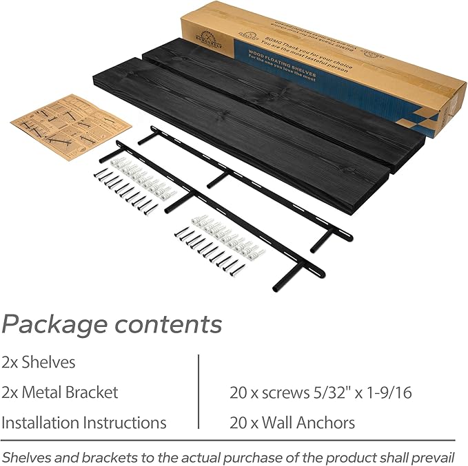 BGMG Wood Floating Shelves for Wall 60 inch Set of 2,Black Floating Shelves,Solid Wood Wall Mount Shelves for Bathroom Living Room Bedroom Kitchen Farmhouse -60x6.7x1.75 inch