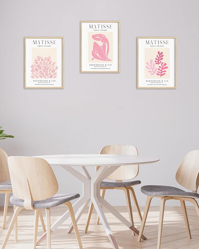 HesenDot Unframed Matisse Pink Wall Art,12x16in Canvas Prints Set of 3, Modern Abstract Wall Decor Posters,Minimalist Home Decoration for Living Room Bedroom Office, Unframed