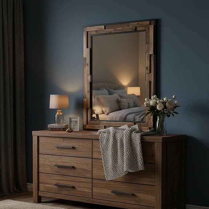 ZIYOO Wood Mirror 40"x 30", Metal & Wooden Rectangle Frame Decorative Wall Mirror for Bathroom Vanity Bedroom Living Room Entryway (Wood and Metal,40"x 30")