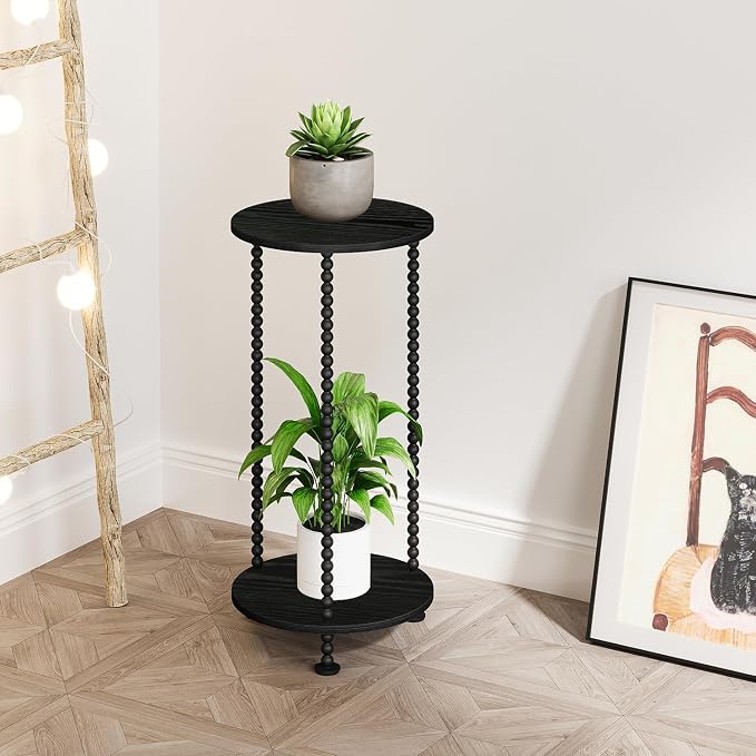 YINMIT Plant Stand Indoor, 2 Tier Small Plant Stand, 23" Tall Metal Spindle Poles Plant Stands, Corner Flower Pot Stand, Plant Tables Indoor, Planter Pot Holder for Balcony Garden Patio Living Room (Black)