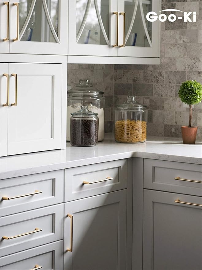 Goo-Ki Shinging Gold Cabinet Pulls with 7.6''(192mm) Hole Centers,Modern Style Zinc Alloy Cabinet Handles for Dresser,Wardrobe,Cupboard- 6 Pack