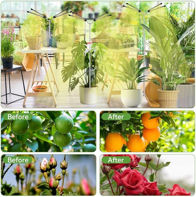 Grow Lights for Indoor Plants Full Spectrum,15-62 Inches Height Adjustable Dsektop and Standing Plant Growing Lights with Detachable Tripod Stand for Large and Small Plants, Auto On/Off Timer