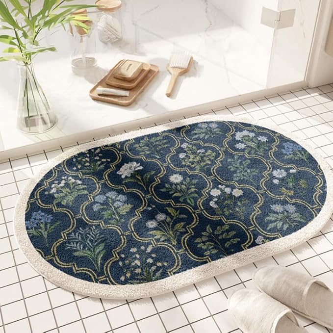 vctops Oval Bathroom Rugs, Spring Floral Print Absorbent Microfiber Bath Rugs, Non Slip Quick Dry Bath Mats for Bathroom Floor, Tub and Shower, Home Decor Accessories (Oval B,24"x35")