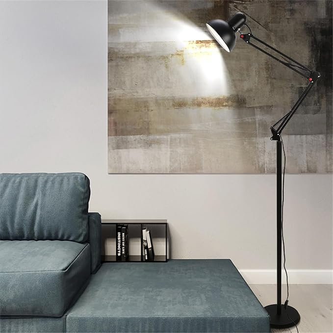Floor lamp with Table Metal Swing Arm Floor Lamp Adjustable Architect Reading Lamp Tall Pole Standing Lamp with Heavy Duty Base for Living Room Bedroom Study Room Office