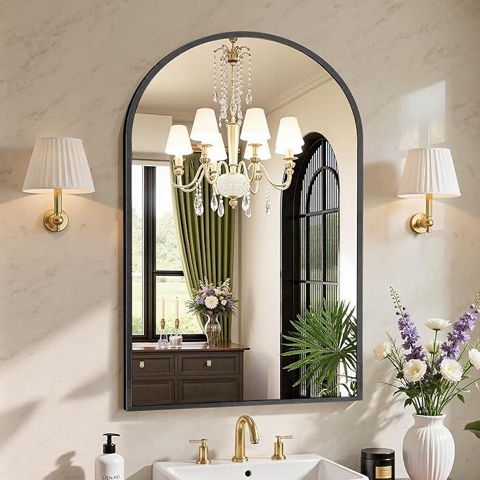 Sweetcrispy 26"x39" Arched Black Bathroom Mirror, Bathroom Mirrors for Over Sink, Modern Wall Mirrors Arch Decorative for Entryway, Bedroom, Vanity,Horizontal or Vertical Hanging