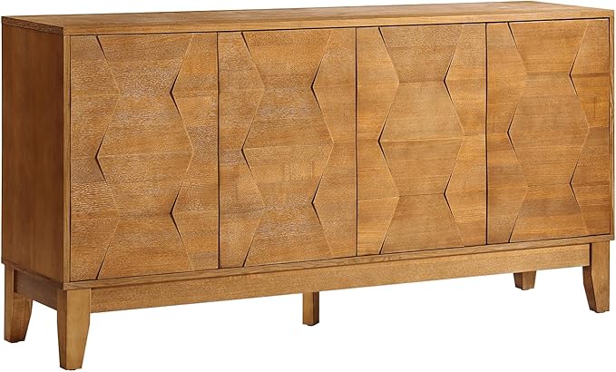 HULALA HOME Mid Century Sideboard Buffet Cabinet with Solid Wood Legs, 60" Kitchen Storage Cabinet Credenza with 4 Doors and 2 Shelves, Accent Console Table (Seadrift)