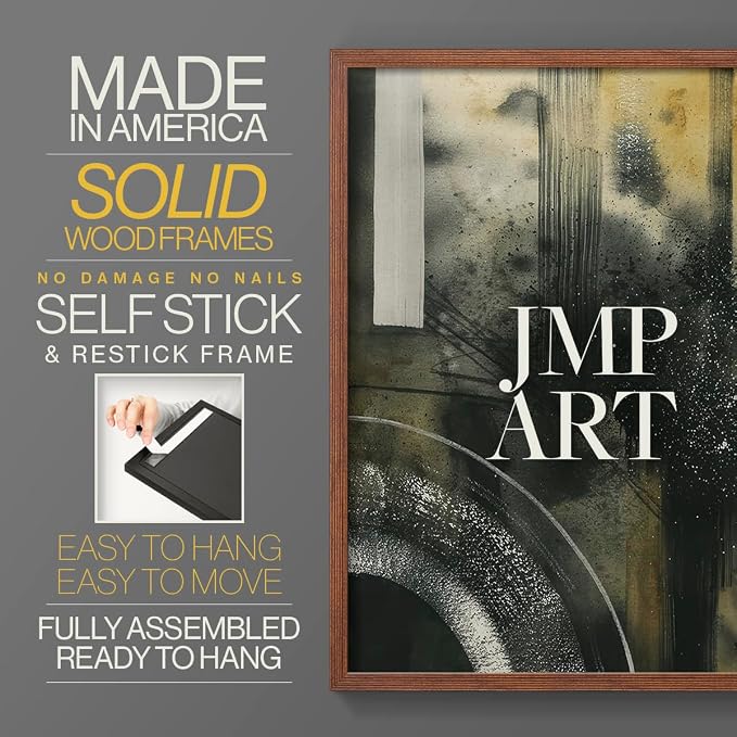 Renditions Gallery Set of 2 Peel & Stick Framed Prints, Moody Abstract Wall Art, Circular and Splattered Effects Wall Decor, Re-Stickable - Ready to Hang - 8"x10" - Walnut Frame LT588