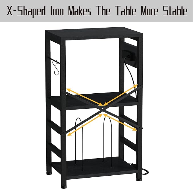 YAKANJ End Table with LED Light,Record Player Stand with Charging Station,Vinyl Records Storage,Turntable Stand Albums Storage for Music Room Studio-Industry Black