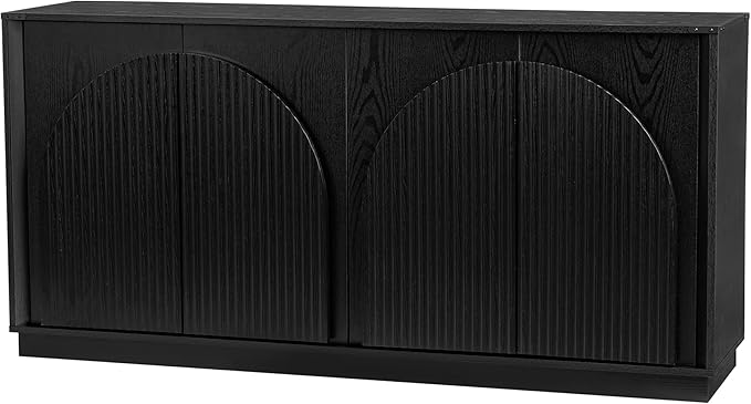 65" Sideboard Buffet Cabinet with Storage, Modern Fluted Accent Credenza with Adjustable Shelves, Wood Media TV Console Coffee Bar Table for Dining Room, Kitchen and Living Room, Black