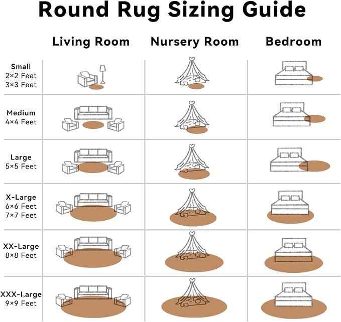 OLANLY Khaki Round Rugs for Bedroom - Machine Washable, 3 ft Circle Area Rugs for Living Room, Soft and Fluffy Shaggy Carpet for Teen Girl and Boys, Nursery Rooms, Dorms, Home Decor Aesthetic