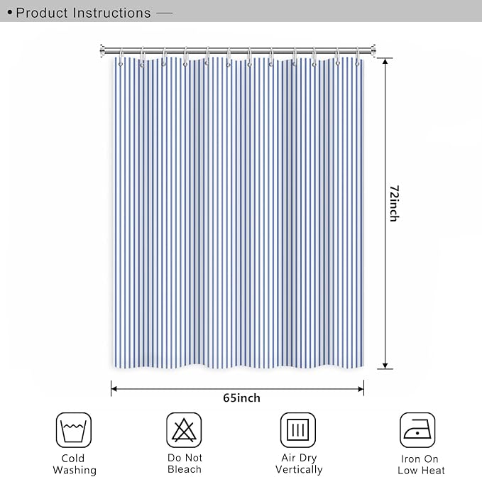 Abstract Stripes Fabric Bathroom Shower Curtain Sky Blue Lines Modern Minimalist Shower Curtain with Hooks Polyester Waterproof Artistic Decor, 65x72 Inch