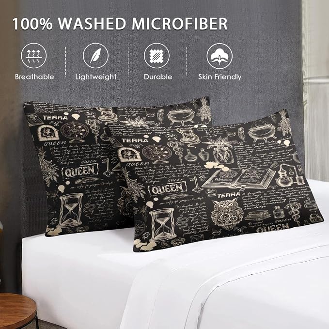 WeCozy King Size Comforter Set with 2 Pillowcases, Gothic Goth Bat Chemistry Science Dark Academia Medieval 3 Pcs Bedding for Adults Bedroom Bed Decor