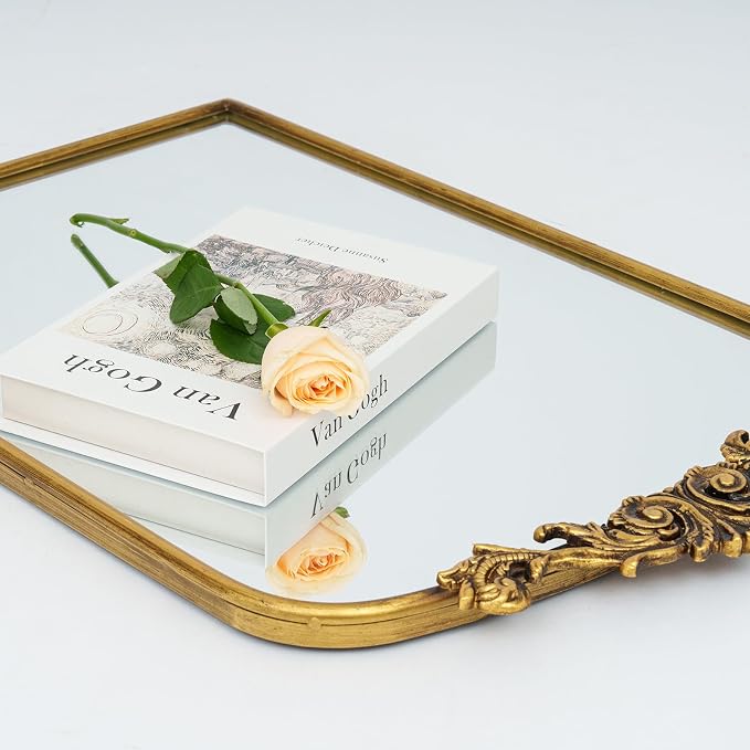Gold Baroque Mirror Antique 16x24 Inches - Vintage Arched Mirror with Ornate Gold Frame for Entryway, Narrow Hallway & Bathroom Wall Decor