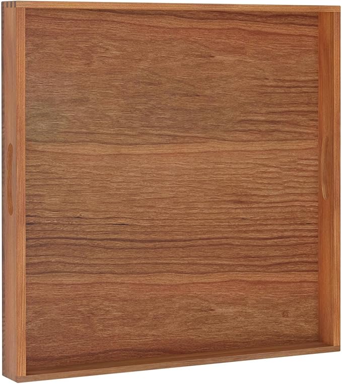 MAONAME Large Cherry Wood Serving Tray with Handles, 24 inches Square Ottoman Tray, Wooden Serving Board for Party Breakfast Dinner, Classic Charcuterie Board for Meat, Cheese & Appetizers
