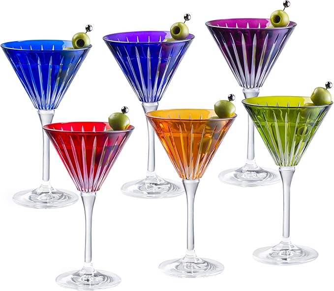 Barski Colored Martini Cocktail Glass - Assorted Colors Stemmed Champagne Glasses - Champagne - Cocktails - Margarita - Set of 6 - Gift Ready - 7 Oz. - Made in Europe