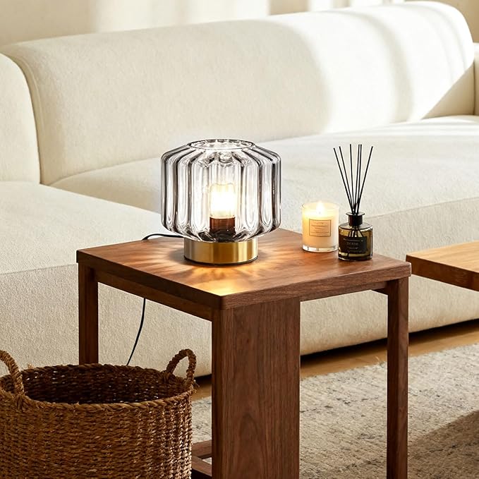 Touch Table Lamp for Bedside, Smoke Gray Glass Table Lamps Mid Century Modern Table Lamp Gold nightstand lamp Mini Desk lamp for Bedroom Living Room Office