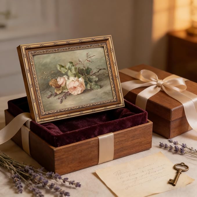 Vintage Gold Framed Flower Still Life Wall Art Retro Rose and Wildflower Wall Decor Pink Floral Print artwork Farmhouse Country Flower painting Picture for Gallery Kitchen Living Room Bedroom 9X11in