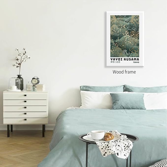 Yayoi Kusama Inspired Poster Japanese Botanical Wall Art Abstract Yayoi Kusama Print Modern Ukiyo-e Japanese Gallery Wall Decor 20x30in Framed for Home Bedroom Decorations