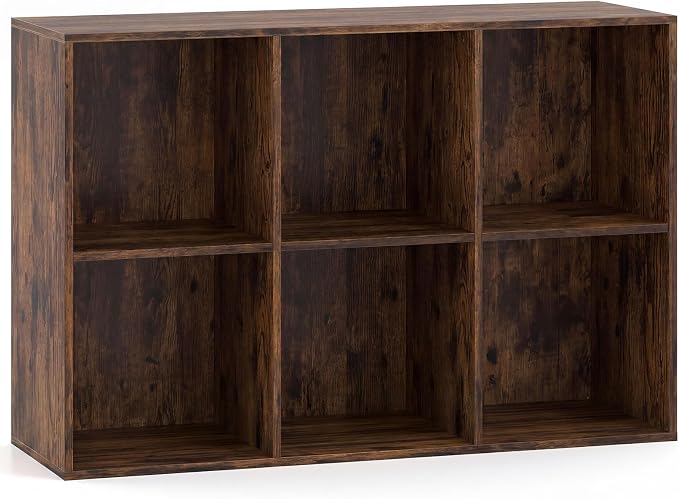 Tangkula 6-Cube Bookcase, Large Floor Standing Horizontal Bookshelf with 6 Open Shelves & 2 Anti-Tipping Kits, Home Office Wooden Storage Book Shelf for Living Room, Study (Rustic Brown, 6-Cube)