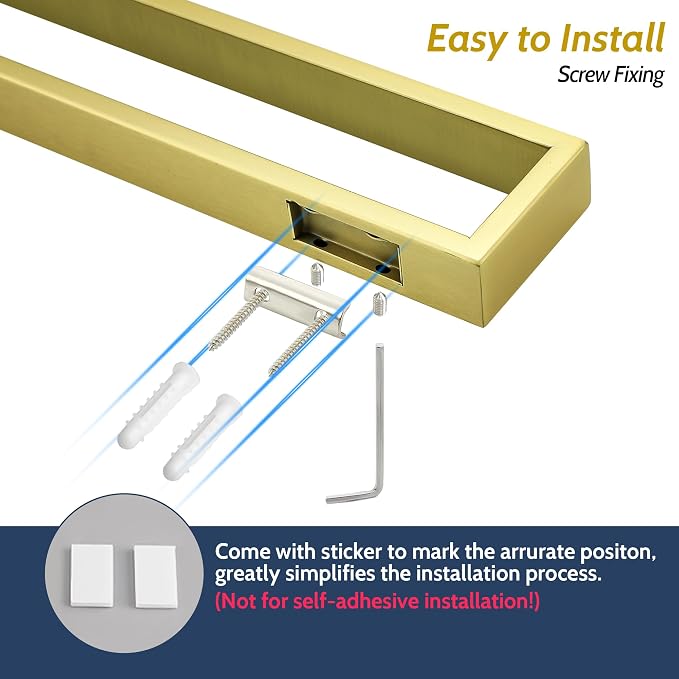 Sayayo Brushed Gold Towel Bar for Bathroom, 24 Inch Hand Towel Holder Wall Mount Square Towel Ring SUS304 Stainless Steel Towel Rack