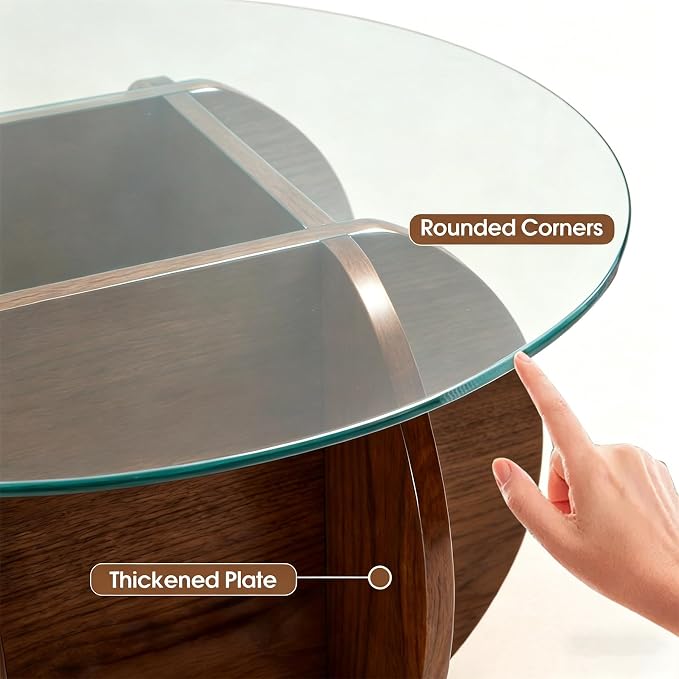 Glass Coffee Tables for Living Room Modern Elegant Round Coffee Table Mid Century Farmhouse Center Table with Solid Wood Frame and Tempered Glass Tabletop, Easy Assembly,31.5''