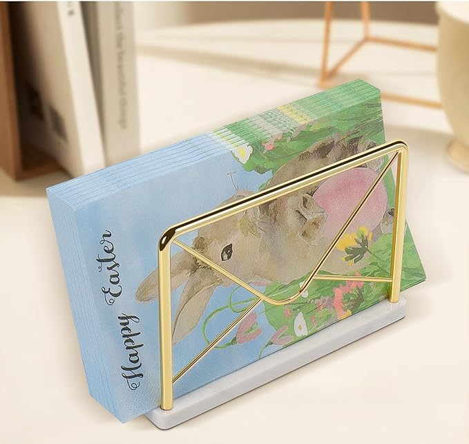 Modern Mail Holder for Home Office, Metal Letter Organizer Sorter for Desk, Cutout Mail Envelope Design, Bill Filling Paper Document Rack, Envelope Storage Rack with Marble Base (Gold)