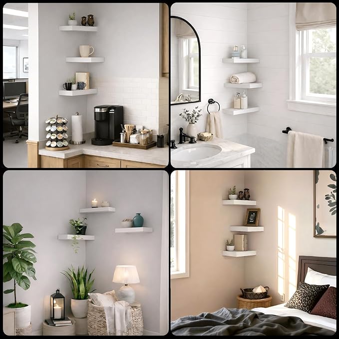Floating Shelves for Wall, White Small 11.8" Bathroom Wall Shelves and Floating Shelf for Storage, Display Shelf for Home Decor, Perfect Over Toilet and Bedroom or Living Room, 3-Pack
