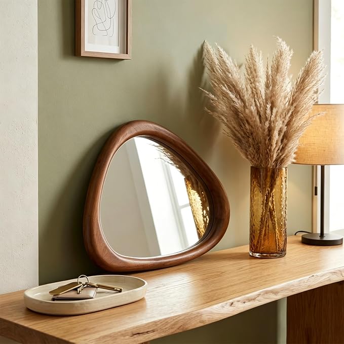 MAGFLERUM Irregular Wall Mirror, 15 * 10 inch Asymmetrical Wood Mirrors, Small Wall Mirror, Hanging Vertically and Horizontally. Mirrors for Wall Decor (Black Walnut)