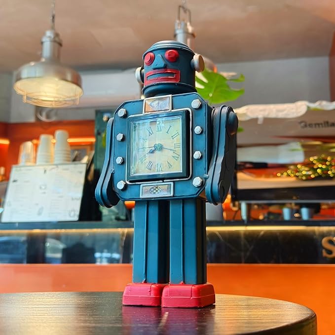 Robot Automatons Vintage Clock Bot Craft Cartoon Droid Model for Desktop Home Bedroom Office Robot Collection Boys Man Steampunk Festival Surprise Presents