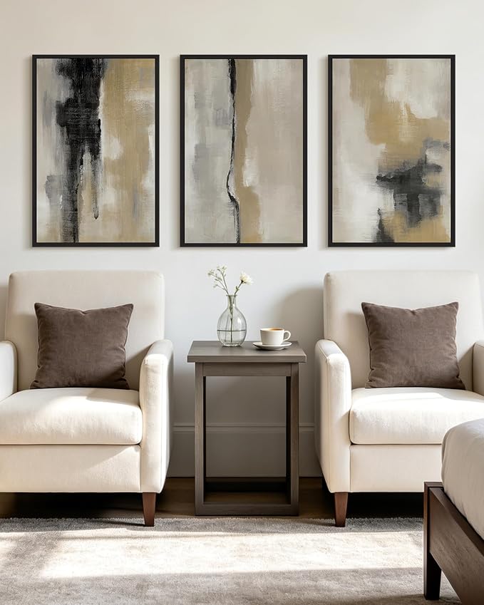 KUVIOKE Black Gray Abstract Framed Wall Art Neutral Wall Decor Minimalist Modern Illustrations Art Print for Living Room Bedroom 16x24in (Black Framed)