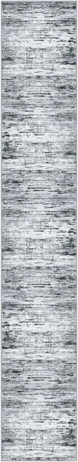 Lansny Modern Abstract Runner Rug 2x12, Black Grey White Washable Long Kitchen Runner Non-Slip Soft Hallway Rug Runner Thin Print Faux Wool Carpet for Entryway Bedroom Laundry Room Indoor Home Decor